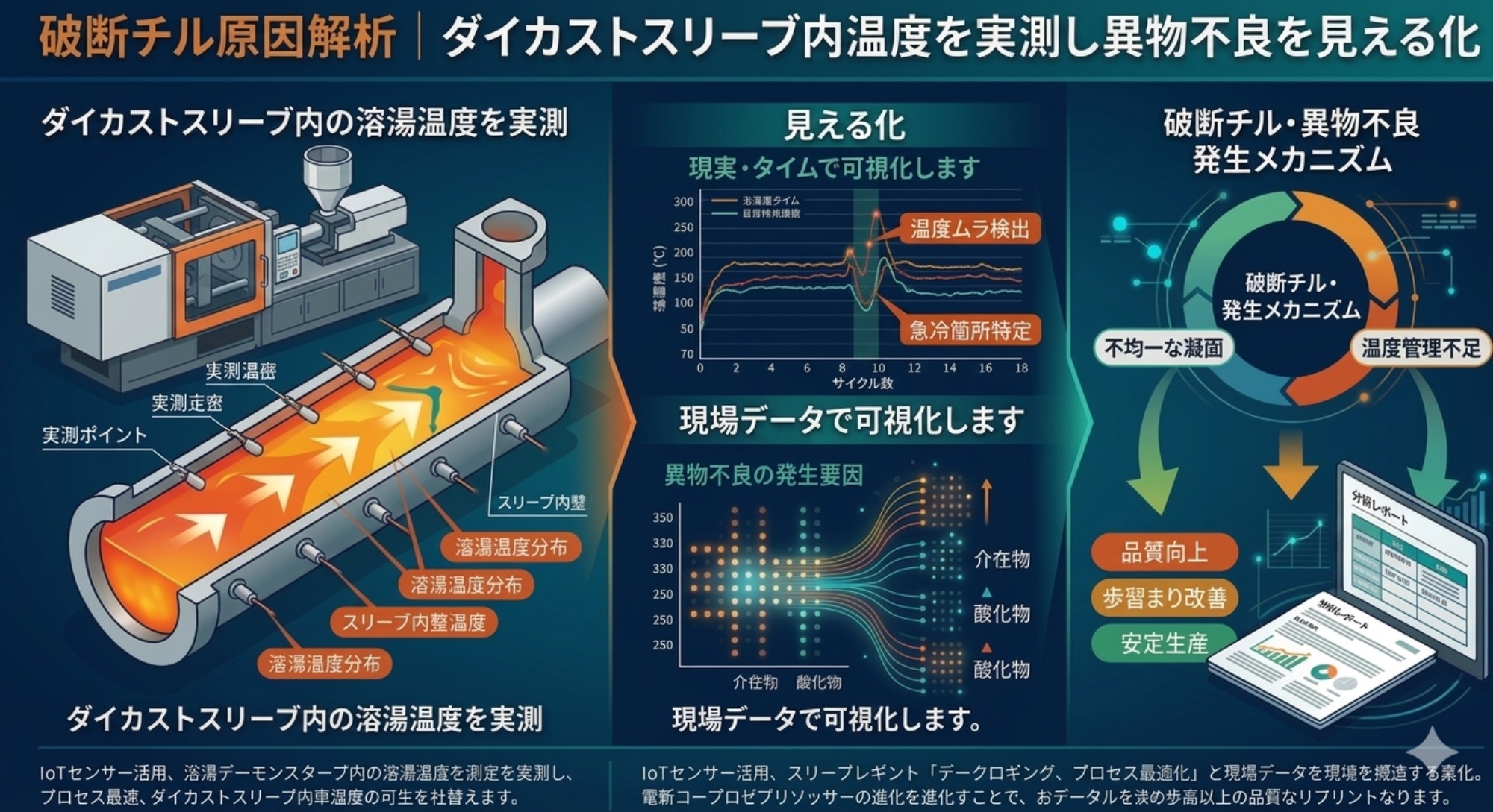 破断チル原因解析|ダイカストスリーブ内温度を実測し異物不良を見える化